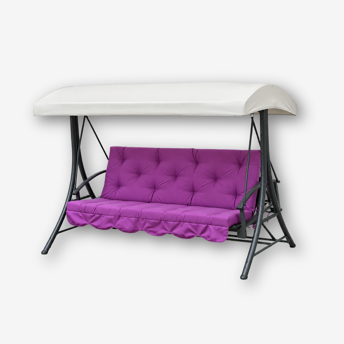 Custom outdoor porch swing cushion with backrest in purple gabardine fabric