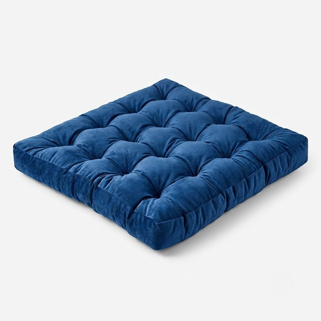 Sapphire Velvet Seat Cushion, Tufted Chair Pad