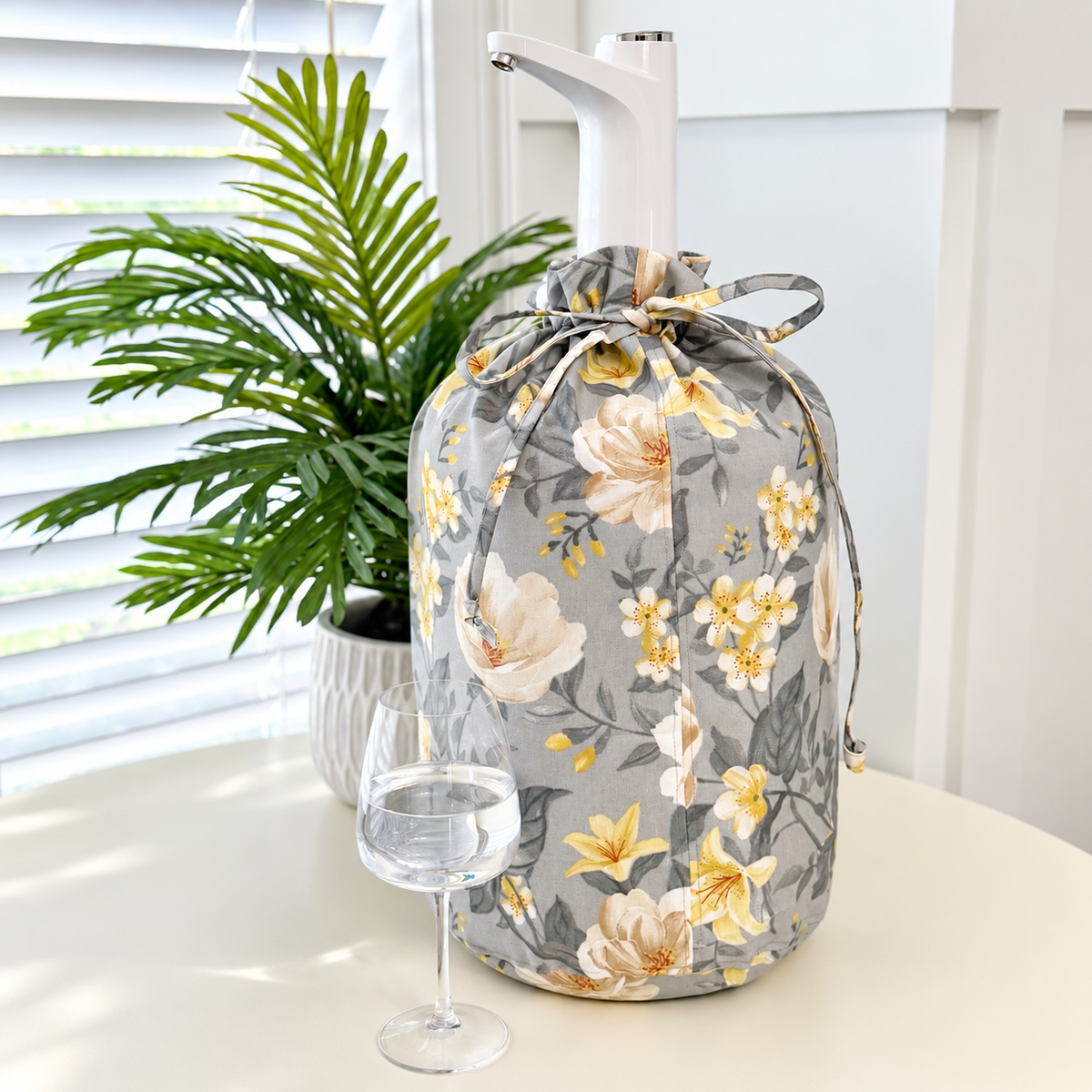 Water Bottle Cover With Drawstring Floral Fabric Sleeve
