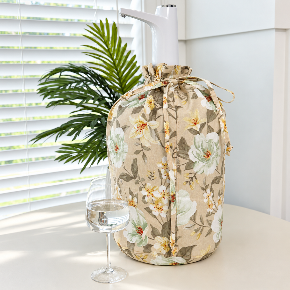 Water Bottle Cover With Drawstring Floral Fabric Sleeve