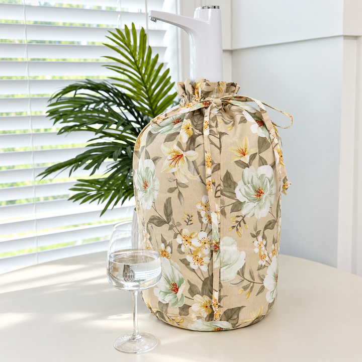 Water Bottle Cover With Drawstring Floral Fabric Sleeve
