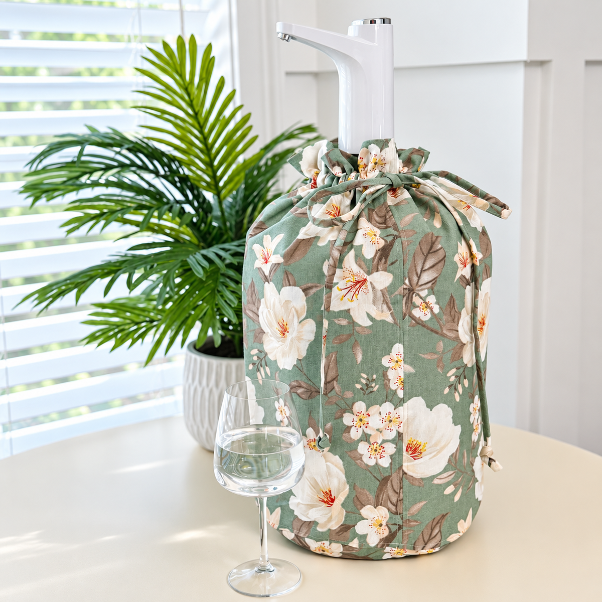 Water Bottle Cover With Drawstring Floral Fabric Sleeve