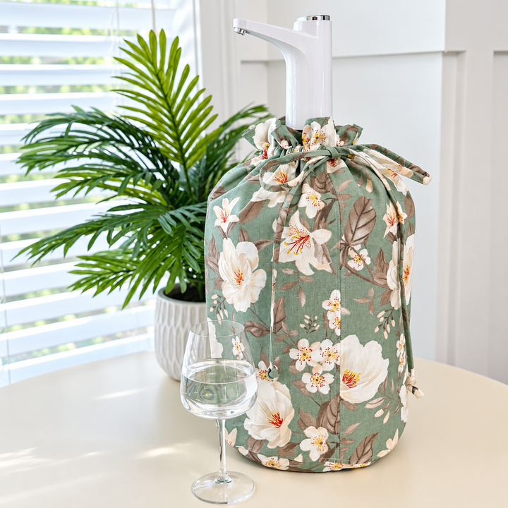 Water Bottle Cover With Drawstring Floral Fabric Sleeve