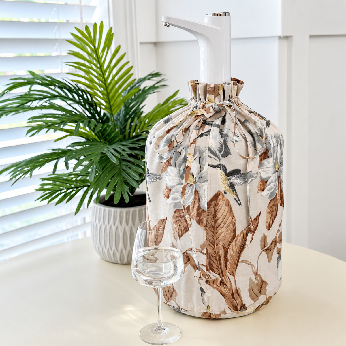 Water Bottle Cover With Drawstring Floral Fabric Sleeve
