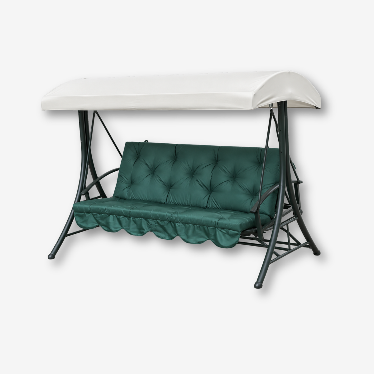 Custom outdoor porch swing cushion with backrest in green fabric