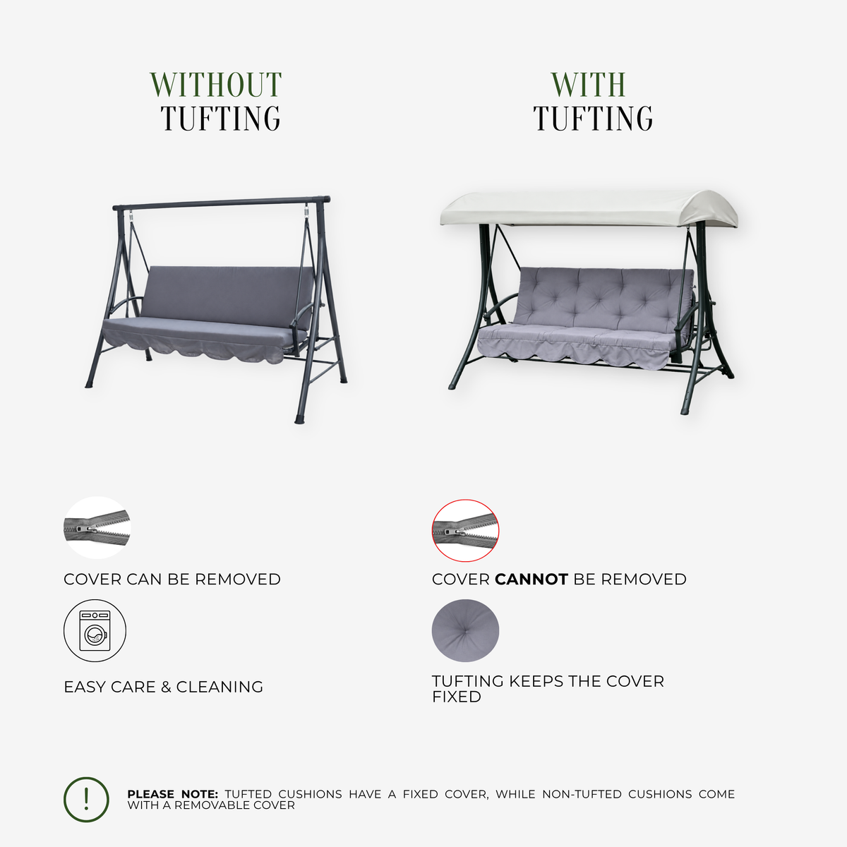 outdoor swing cushion with backrest and tufted design for porch swing
