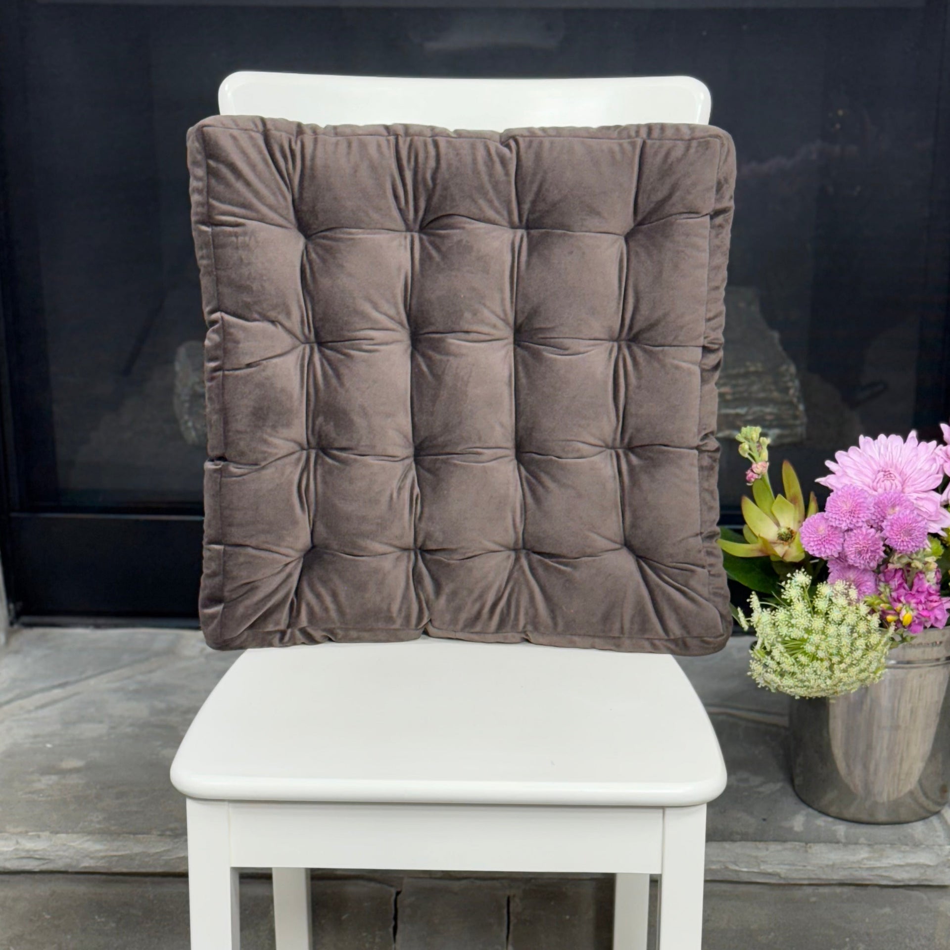 Chocolate Square Velour Seat Pad for Chair