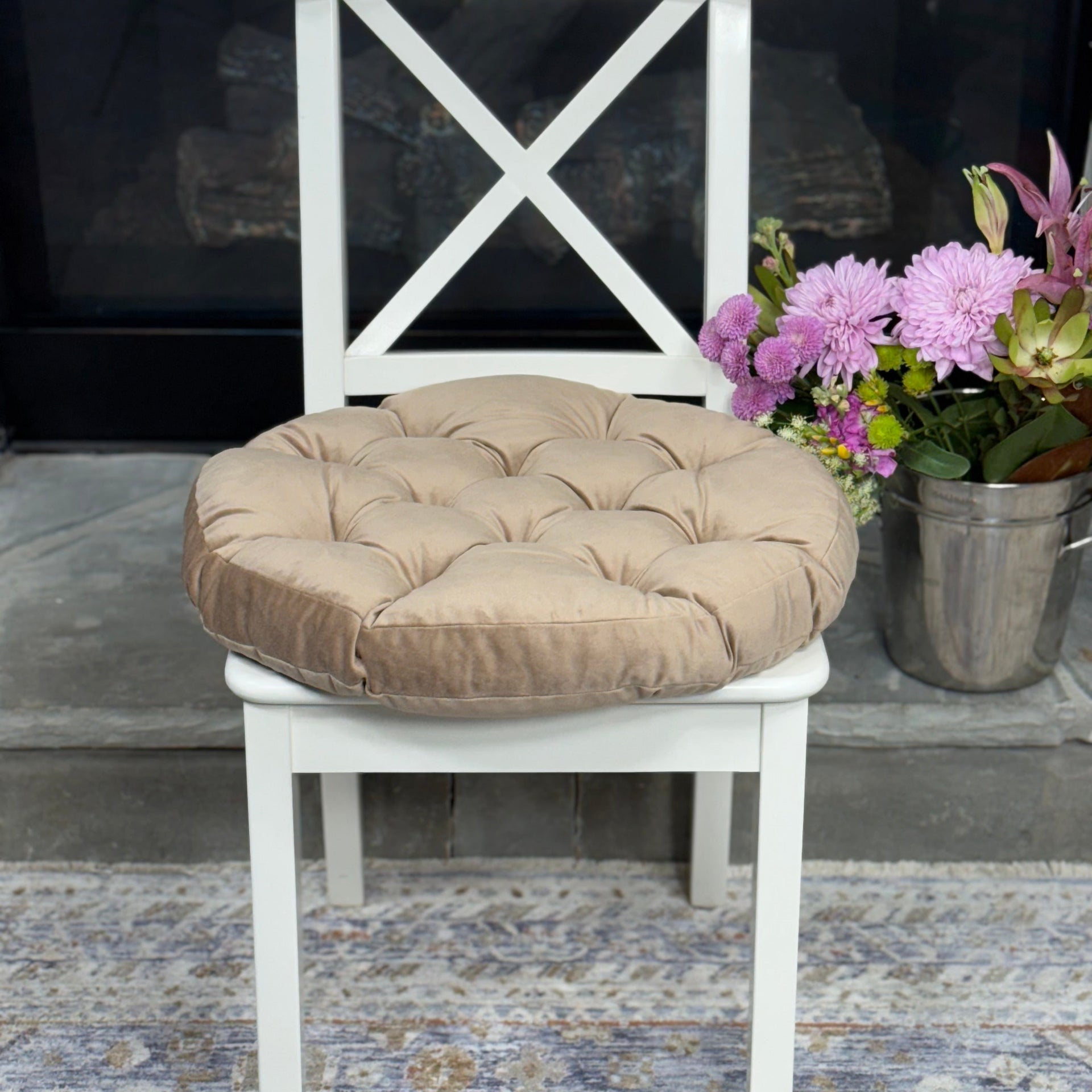 Herbal Honey Tufted Velour Chair Cushion, Velvet Seat Pad