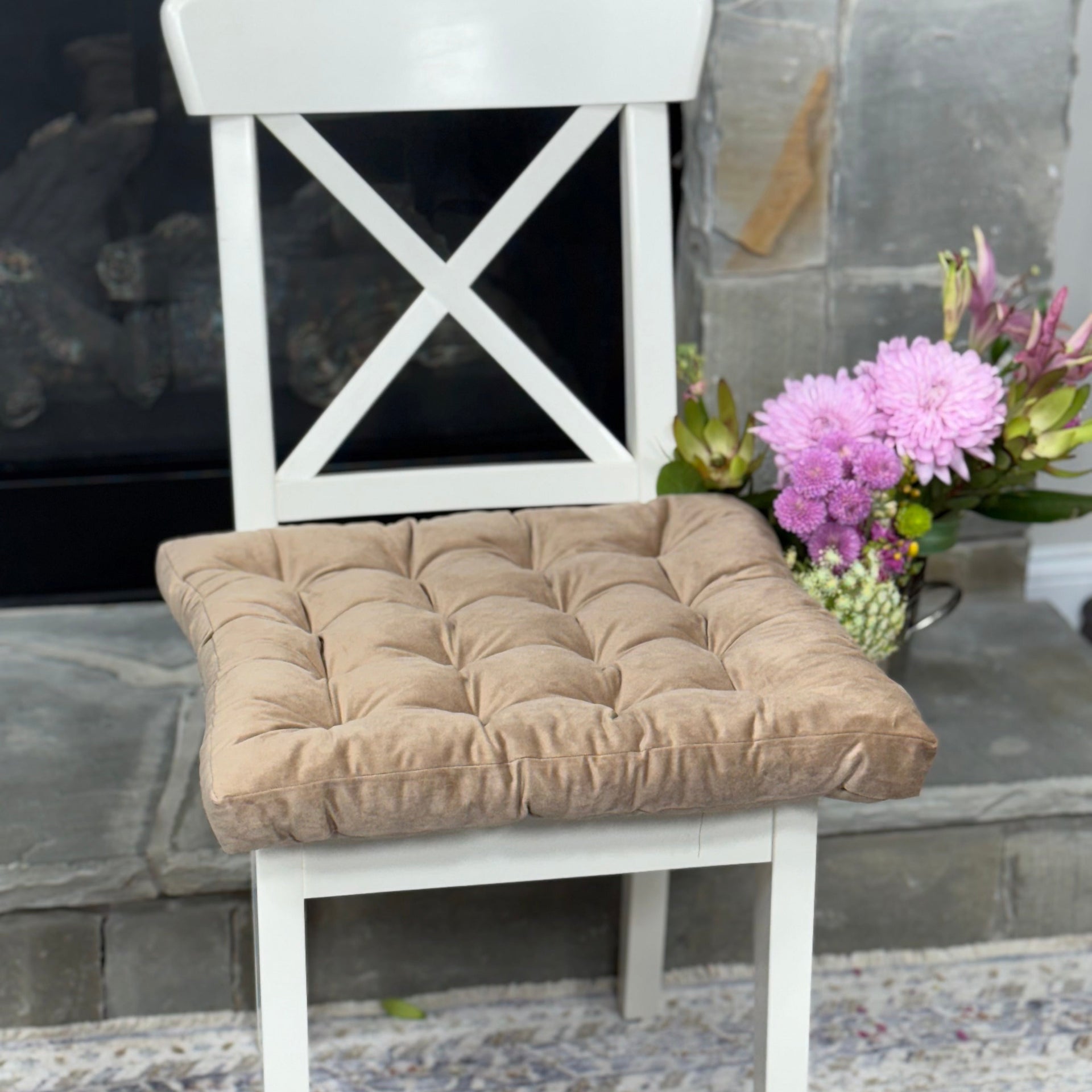 Tufted Cushion, Square Velour Chair Seat Pad