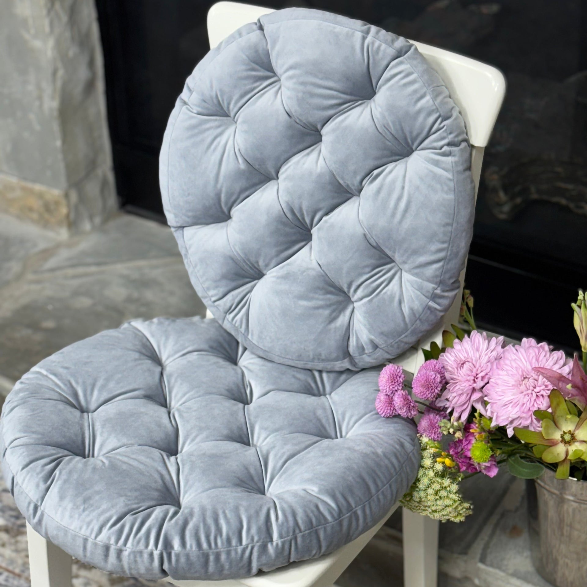 Elegant Chair Pad, Royal Grey Round Seat Cushion