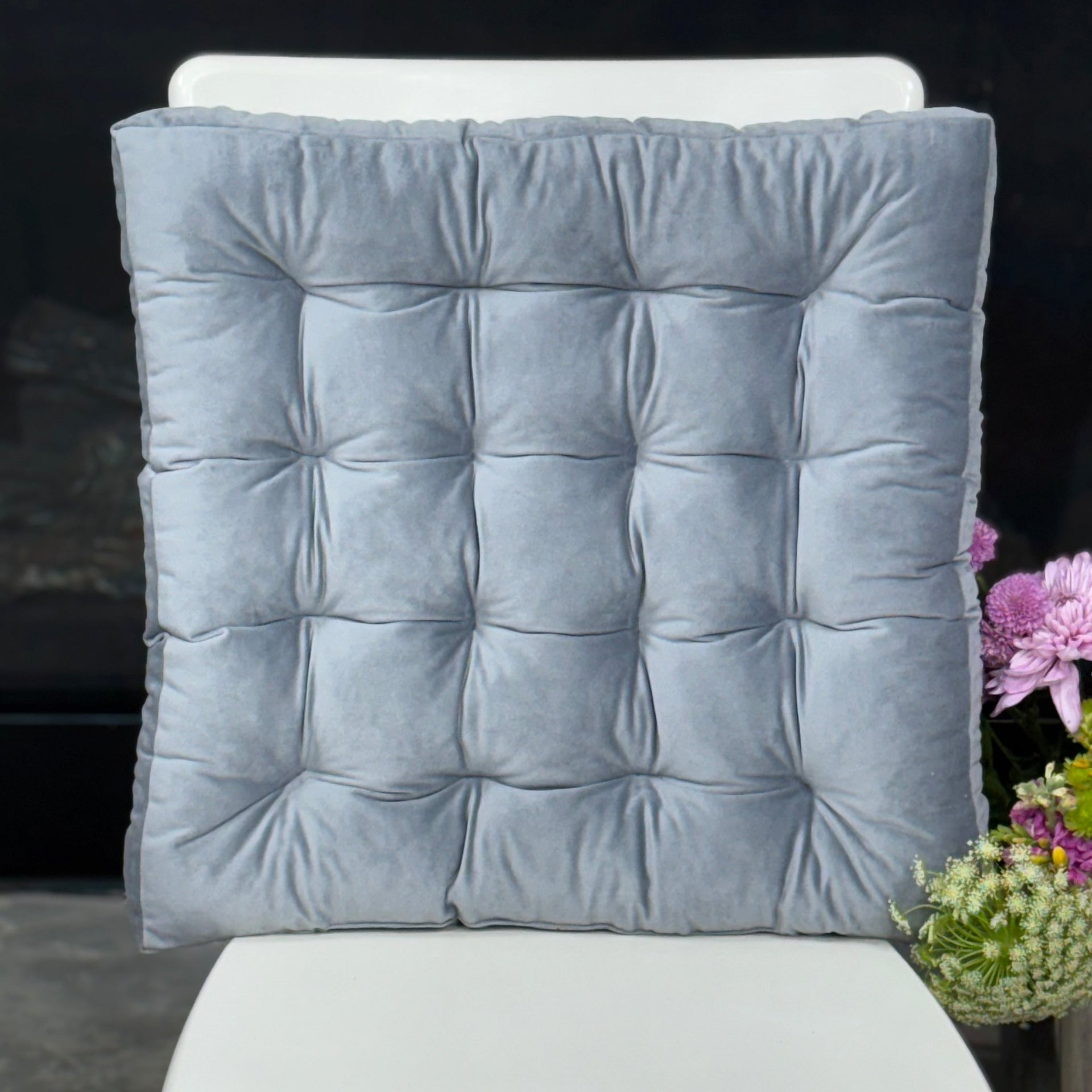 Tufted Velour Chair Cushion, Square Seat Pad