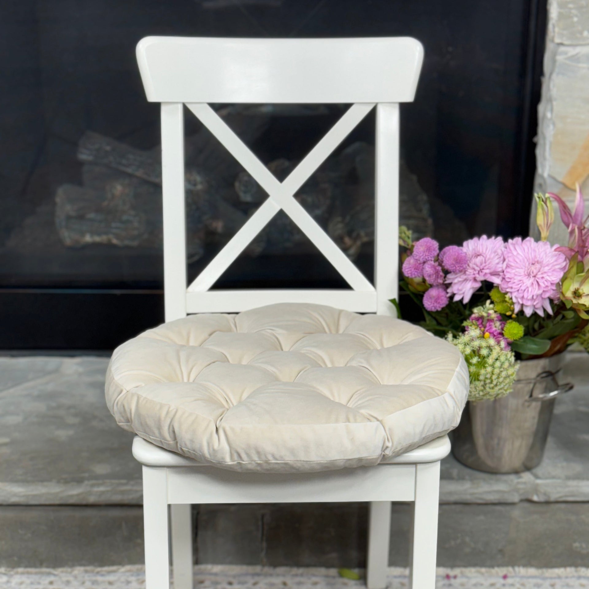 Round Velvet Chair Cushion, Velour Seat Pad