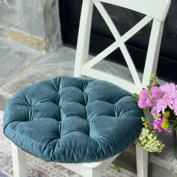 emerald velvet round cushion