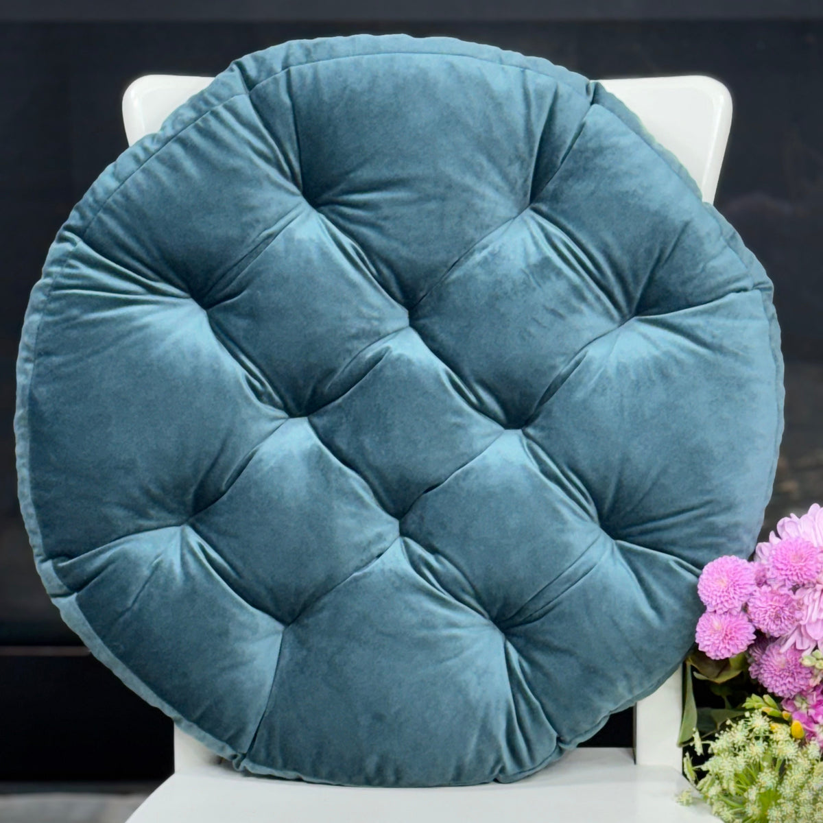 emerald velvet round cushion