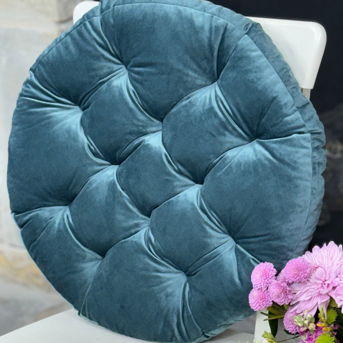 emerald velvet round cushion