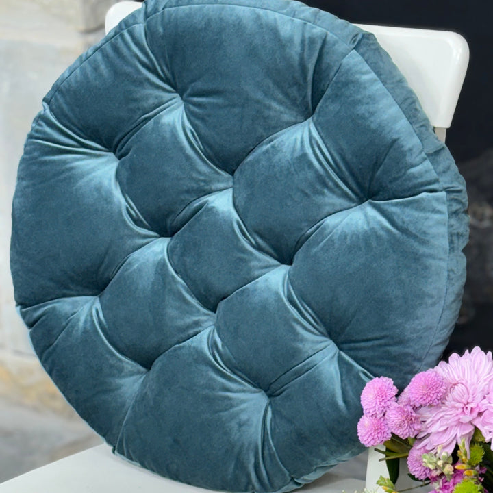 emerald velvet round cushion