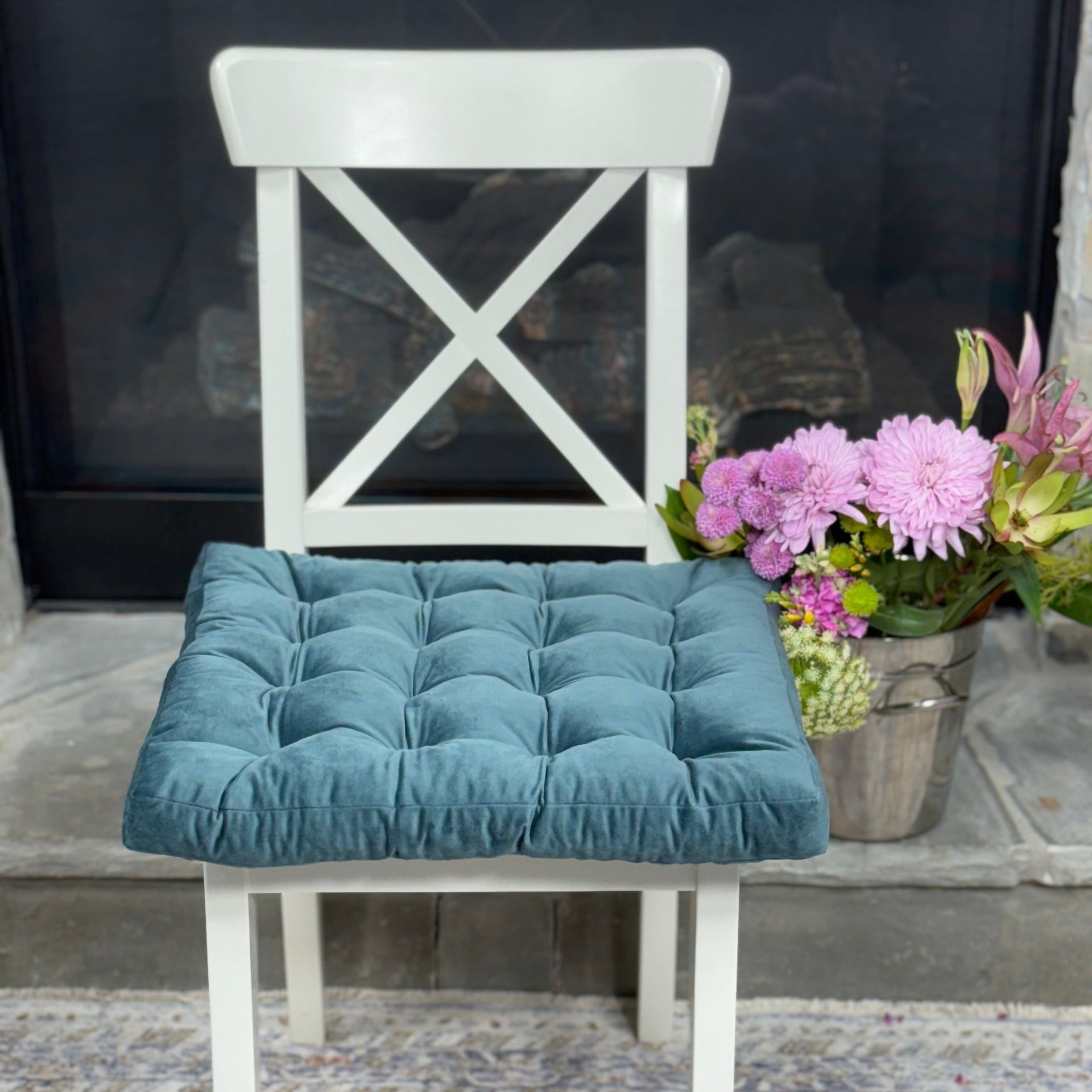 Square Chair Cushion, Velvet Seat Pad for Chairs