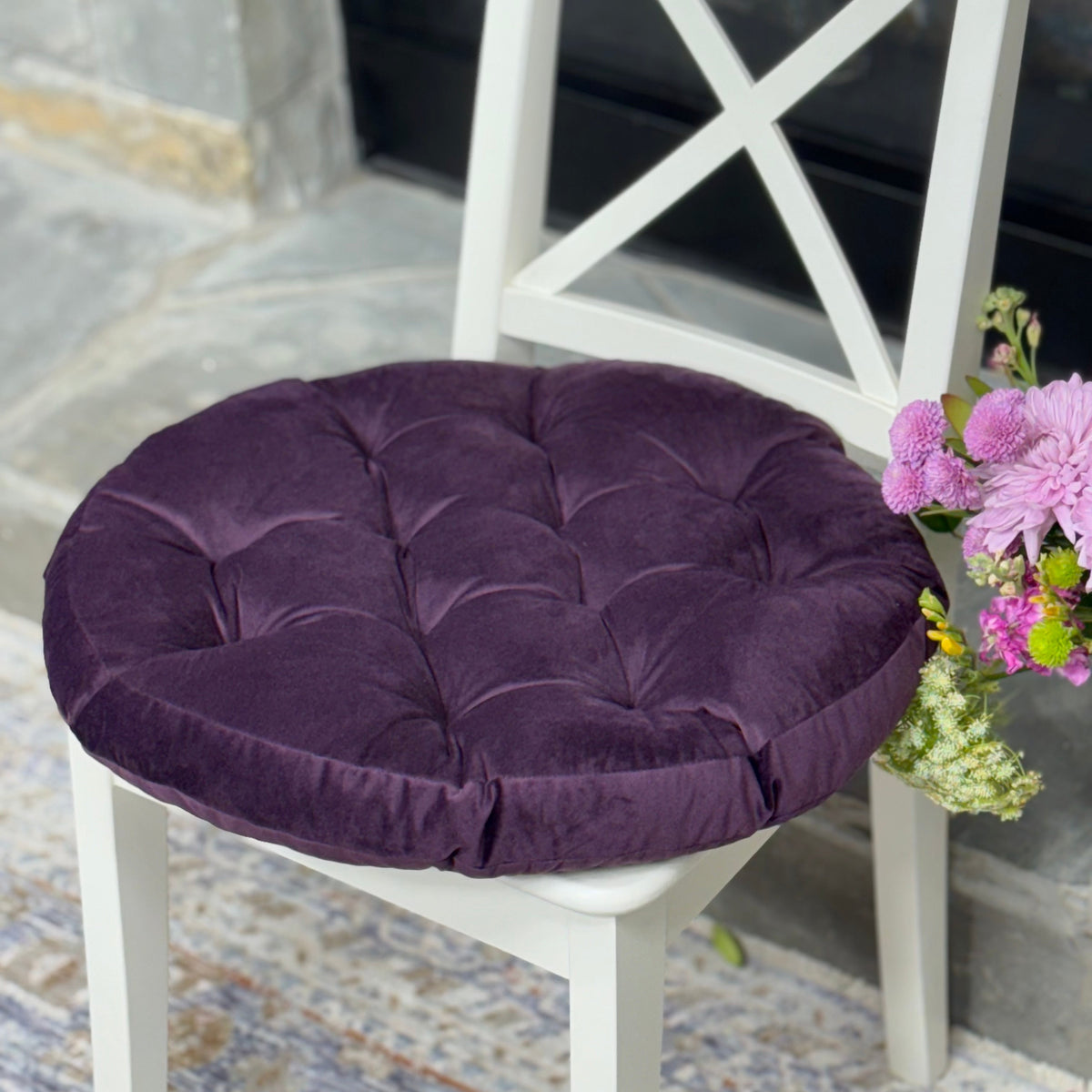 purple velvet round cushion