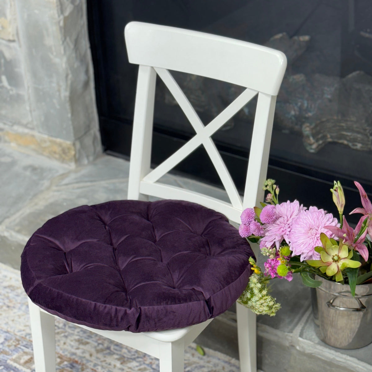 purple velvet round cushion