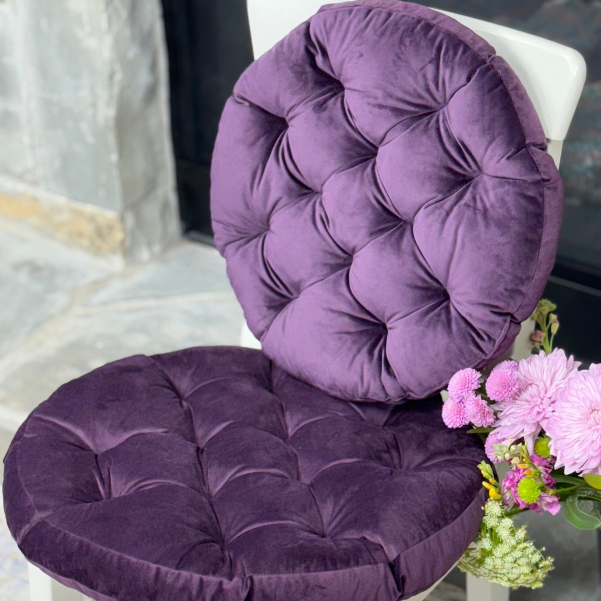 purple velvet round cushion
