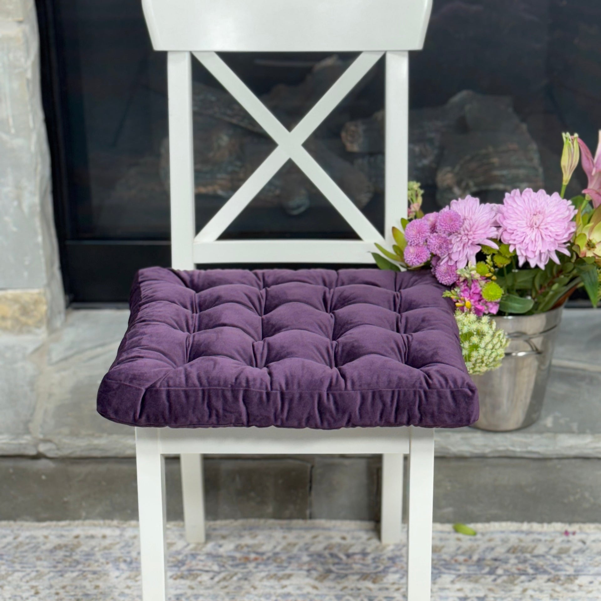 Dark Purple Velvet Square Chair Cushion