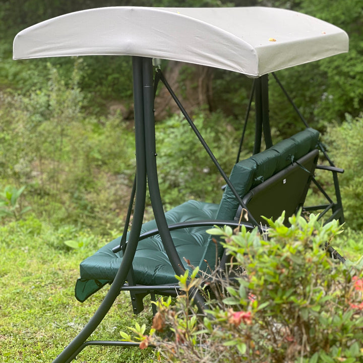 Custom outdoor porch swing cushion with backrest in green fabric