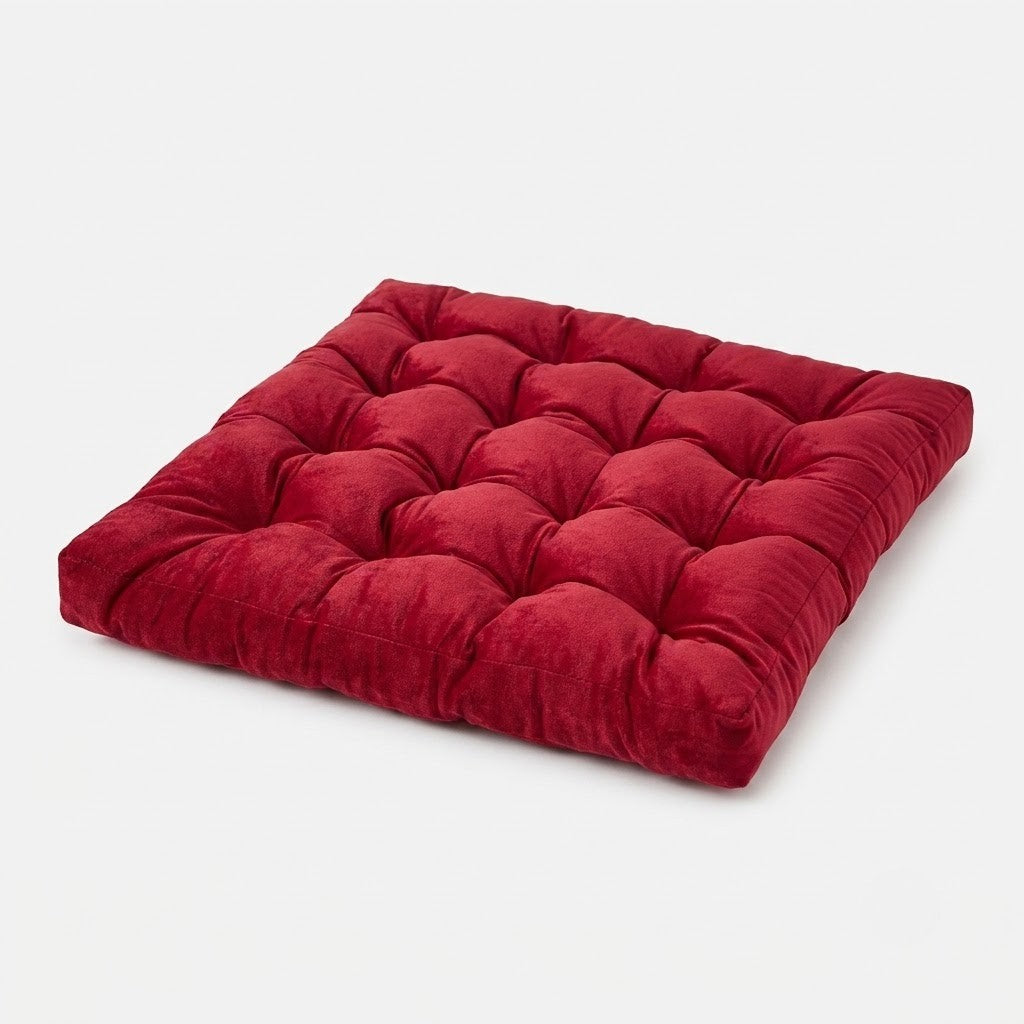 Square Velvet Cushion, Seat Pad in Poppy Red