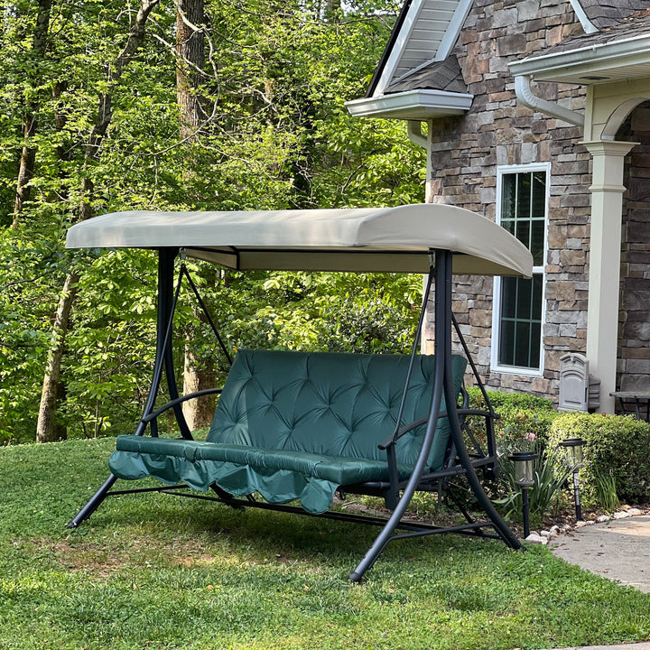 Custom outdoor porch swing cushion with backrest in green fabric