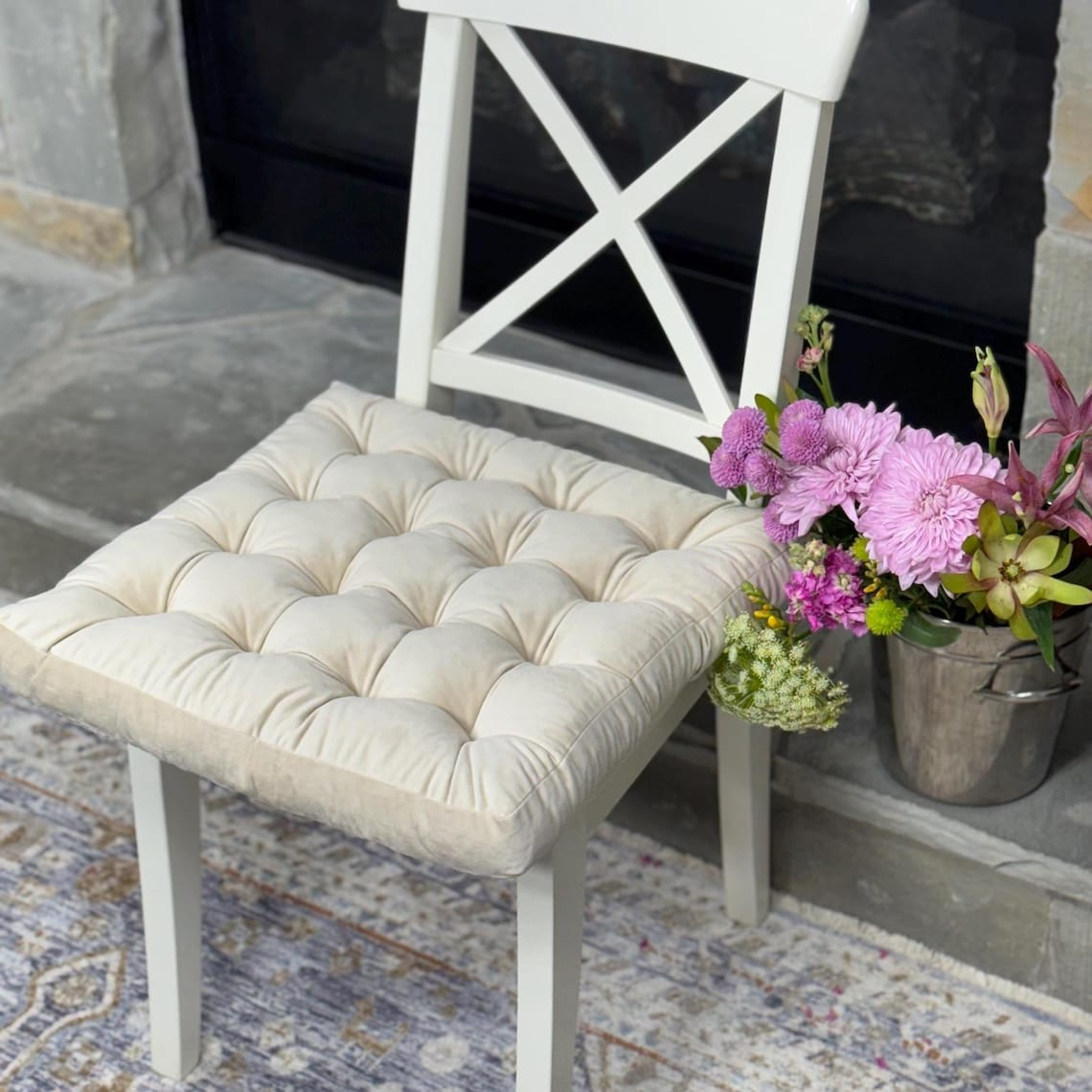 Square Velvet Tufted Seat Pad in 9 Colors for Chairs