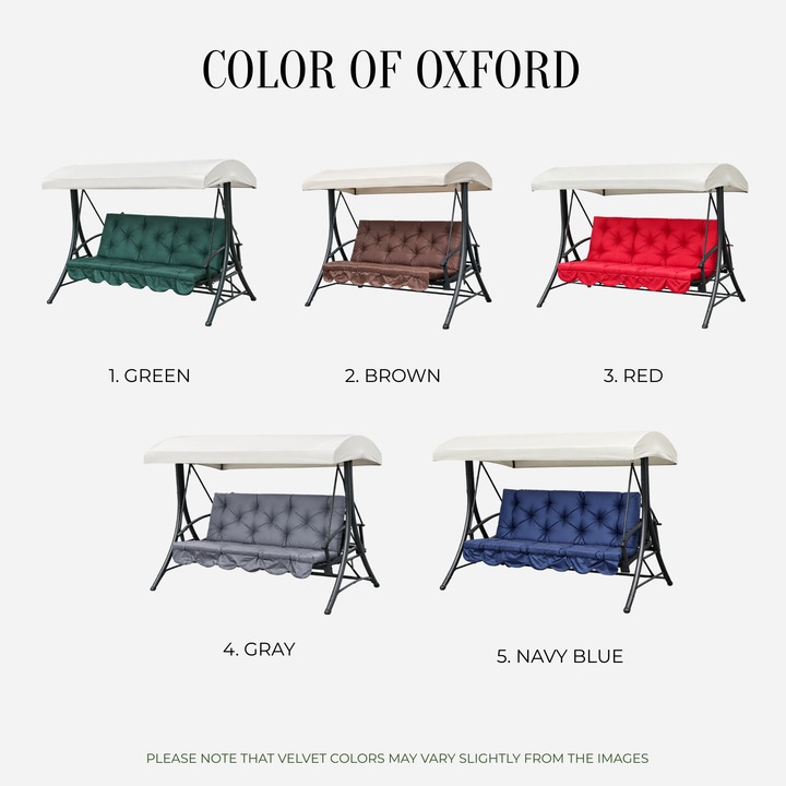 Red Oxford outdoor swing cushion with backrest for porch and patio seating