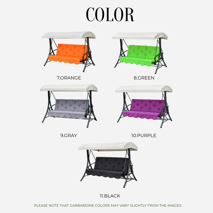 Custom outdoor porch swing cushion with backrest in purple gabardine fabric