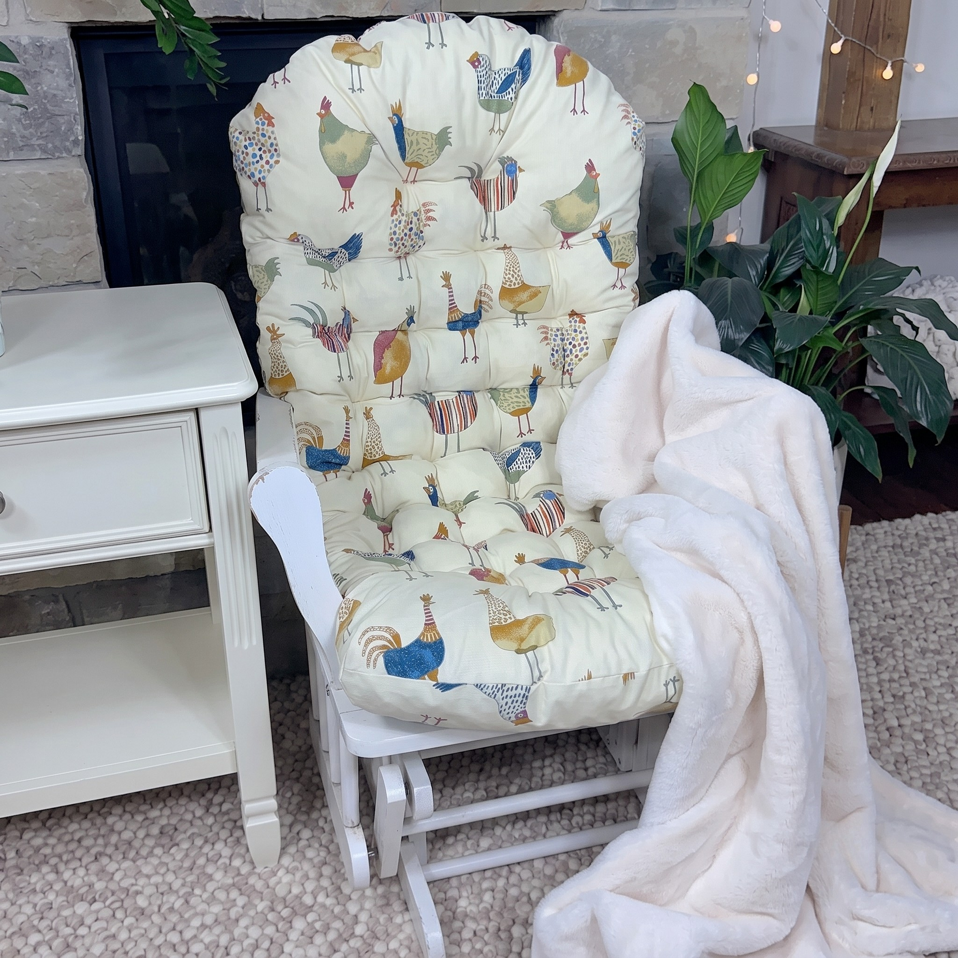 Rocking Chair Cushion with Ties, Tufted Seat Glider Cushions